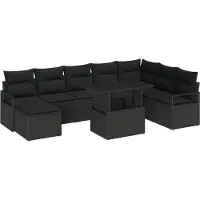 vidaXL Ensemble de canapés de jardin , 9 pièces, noir, en résine tressée