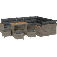vidaXL Ensemble de canapés de jardin avec coussins et rangement, 13 pièces, gris, en rotin synthétique