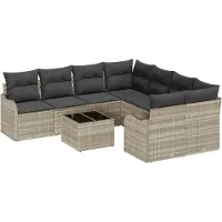 vidaXL Ensemble de canapés de jardin , 9 pièces, 8 places, gris clair, en résine tressée