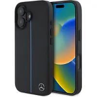 Mercedes-Benz Étui iPhone 16 en cuir noir MagSafe Mercedes