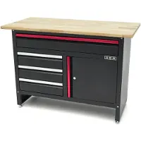 HBM Établi de 120 cm avec 4 tiroirs, 1 porte et un plateau en bois - noir