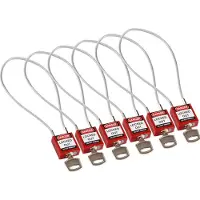 Brady Antivol compact en nylon avec câble, rouge, longueur de câble 400mm, revêtement PVC 4,7mm.