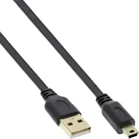InLine 31820F Câble plat USB 2.0, USB A prise à Mini-B prise (5 broches), noir, 2m