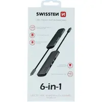 Swissten USB-C HUB 6-IN-1 (USB-C PD, 3x USB 3.0, SD, MICRO SD) Aluminium (USB-C, 6 ports), Station d’accueil + hub USB, Gris