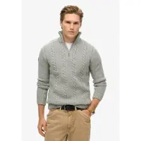 Superdry pour homme. M6110527A Pull Vintage Jacob Grey tressé en tricot avec demi-fermeture à glissière (XL), Casuel, Gris, Acrylique