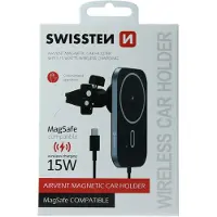 Swissten Support magnétique pour voiture avec chargeur sans fil, Support pour smartphone, Noir