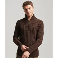 Superdry pour homme. M6110527A Pull tressé en tricot avec demi-fermeture éclair Vintage Jacob brown (S), Marron, Casuel, Acrylique