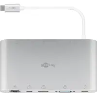 Goobay 62113 Adaptateur multiport USB-C All in 1 aluminium, argenté, 0.13 m - Ajoute à un périphérique USB-C un port Ethernet, un port HDMI, un port VGA, un port Mini DisplayPort, 3 ports USB-A 3.