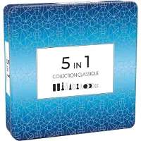 Tactic Coffret métal 5 jeux en 1 - - Echecs, dames, backgammon, dominos et tic-tac-toe