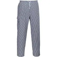 Portwest Pantalon de cuisine Chester 100% coton Blanc / Bleu 3XL