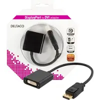 Deltaco DP-DVI14-K adaptateur de câble vidéo DisplayPort DVI-I Noir (20 cm), Adaptateur données + vidéo, Noir