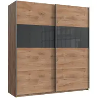 Wimex Armoire à portes coulissantes Bramfeld Armoire à vêtements Finition au choix, chêne planché / verre gris, 180 x 64 x 198 cm