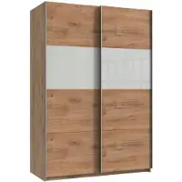 Wimex Armoire à portes coulissantes Bramfeld Armoire à vêtements Finition au choix, chêne planché / verre blanc, 135 x 64 x 198 cm