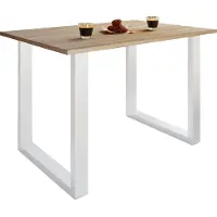 VCM Table en bois | H. 76 x W. 140 x T. 50 cm | Repose-pieds massif et de haute qualité | Pieds en fer | Table de cuisine - Xona U