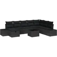 vidaXL Ensemble de canapé de jardin avec coussins 9 pcs noir poly rotin