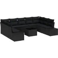 vidaXL Ensemble de canapé de jardin avec coussins 10 pcs noir poly rotin