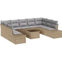 vidaXL Ensemble de canapé de jardin avec coussins 10 pcs Beige Poly-Rattan