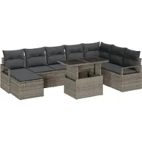 vidaXL Ensemble de canapé de jardin avec mémoire 9 pcs Gris Poly Rattan