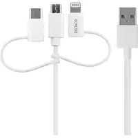 Deltaco USB-A vers 3in1 Micro USB-C Lightning 1m blanc (1 m, USB 2.0, 90 W)