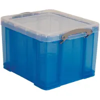 Really Useful Box Boîte de rangement , en plastique, avec couvercle, bleu transparent, 35 litres