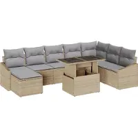 vidaXL Ensemble de canapés avec coussins 9 pcs Beige et gris clair Poly-Rotin