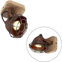 QAZQA Spot industriel inclinable brun rouille avec bois - Gina