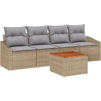 vidaXL Ensemble de canapés de jardin avec coussins 5 pièces Beige Poly-rotin