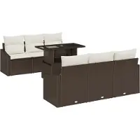 vidaXL Ensemble de canapés de jardin avec coussins et rangement, 7 pièces, en polyrotin marron