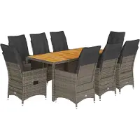 vidaXL Salon de jardin 9 pièces avec coussins Gris Poly Rattan