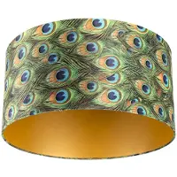 QAZQA Abat-jour en velours motif paon 50/50/25 avec intérieur doré