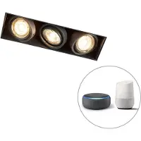 QAZQA Spot encastrable intelligent moderne noir sans bordure avec 3 GU10 Wifi - Oneon 3
