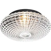 QAZQA Plafonnier classique noir avec verre fumé 23 cm IP44 - Nohmi