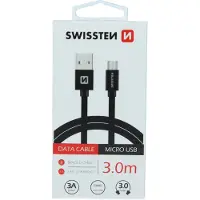 Swissten Câble de données Micro USB en traitement durable (3m) - 8595217456914
