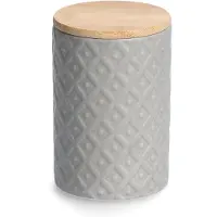 Zeller Boîte à provisions avec couvercle en bambou, 730 ml, faïence,, gris, Ø 10 x 15 cm env