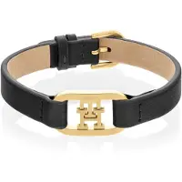 Tommy Hilfiger Bracelet en cuir noir 2780830, (Acier inoxydable, Cuir)