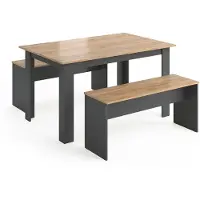 Vicco Ensemble de table à manger Sentio Anthracite/chêne doré 137.6x92.8cm avec 2 bancs, Model 36686