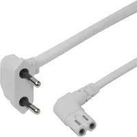 Deltaco Câble d'alimentation CEE 7/16 - C7, angle, 3m - White (3 m), Câble d'alimentation, Blanc