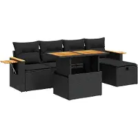 vidaXL Ensemble de salon de jardin 6 pièces avec coussins noir poly rotin