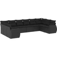 The Living Store 10 pcs. salon de jardin avec coussins noir poly rotin