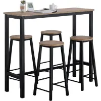 SoBuy OGT22-SCH Table de bar 5 pièces avec chaises Table de salle à manger Table de balcon Table de cuisine Table de bistrot avec 4 tabourets de bar Ensemble de meubles de jardin au design industriel
