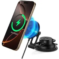 Spigen OneTap Pro 4 MagSafe Car Mount Wireless Charger Dashboard / Windshield - Black, Adaptateur pour véhicule, Noir