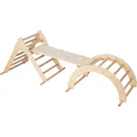 Sunny Charlie 3-En-1 Structure D'Escalade En Bois Naturel | Triangle D'Escalade / Arc D'Escalade / Mur D'Escalade | Jouets Montessori Pour Jeunes