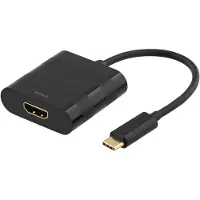Deltaco USB-C vers (HDMI, 10 cm), Adaptateur données + vidéo, Noir