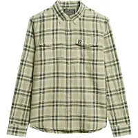 Superdry Merchant Linen Check Long Sleeve Shirt Vert M Homme