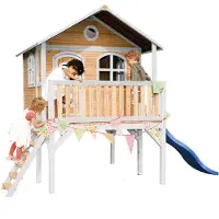 Axi Sophie Maison Enfant Avec Toboggan Bleu | Aire De Jeux Pour L'Extérieur En Marron & Blanche | Maisonnette / Cabane De Jeu En Bois