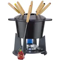 Spring Service à fondue GRENOBLE fonte émaillée noire avec réchaud et 8 fourchettes, Set à fondue, Noir