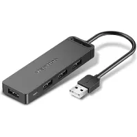 Vention hub USB 2.0 5 en 1 avec 4 ports et câble USB-A en noir 480 Mbit/s 0,15m