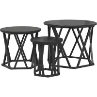 vidaXL Ensemble de 3 tables d'appoint emboîtables, noir, aspect chêne