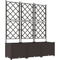 vidaXL Bac à fleurs avec Treillis 3 pcs Marron 120 x 40 x 143 cm PP