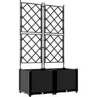 vidaXL Bac à fleurs avec Treillis 2 pcs Noir 80 x 40 x 143 cm PP